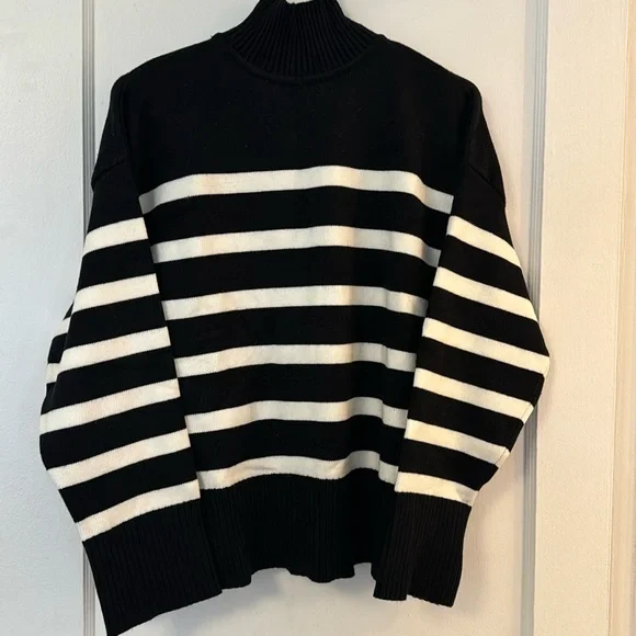 Zara Black and White Striped Turtleneck Sweater - Picture 1 of 3